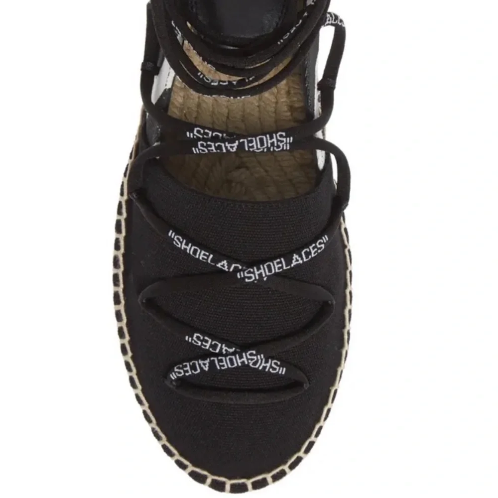 Off-White Black and White Espadrille Lace-Up Flats